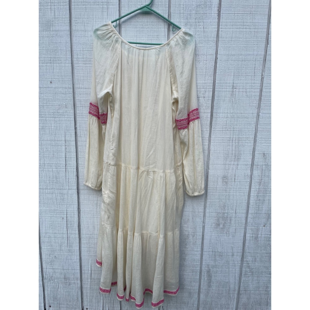 Free People Embroidered Midi Dress Bohemian peasant prairie Long Sleeve Size S - Picture 3 of 4